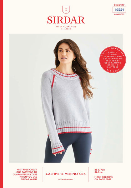 Sirdar D/K Ladies Round Neck Sweater Knitting Pattern 10554