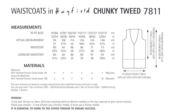 Hayfield Chunky Tweed Ladies Waistcoat Knitting Pattern 7811