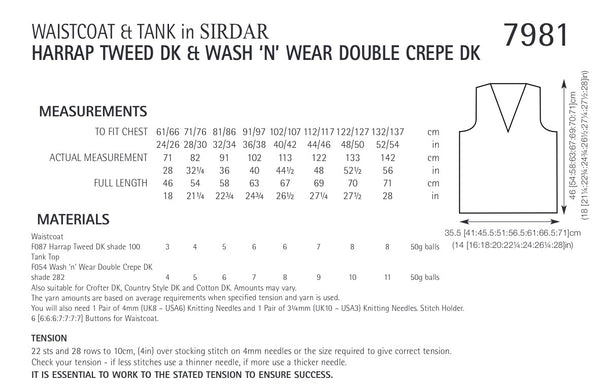 Sirdar Harrap Tweed D/K Tank Top and Waistcoat Knitting Pattern 7981