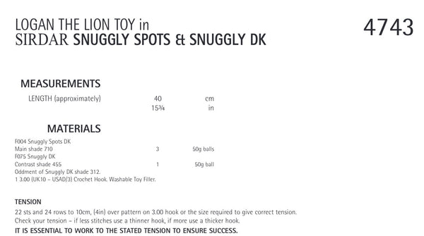 Sirdar Snuggly Spots D/K Crochet Lion Toy Pattern 4743