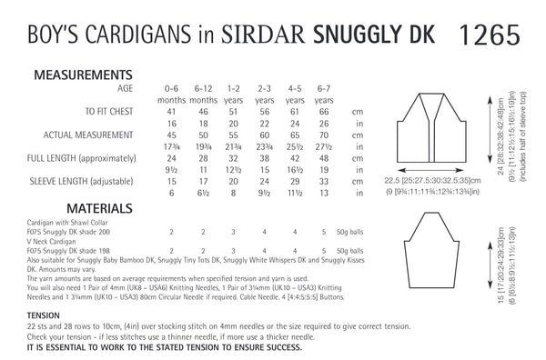 Sirdar Snuggly Double Knit Boys Cable Cardigan Knitting Pattern 1265