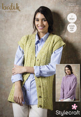 Stylecraft Batik D/K Ladies Cable Sweater & Waistcoat Knitting Pattern 9291