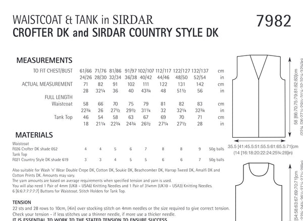 Sirdar Country Style D/K Ladies Waistcoat & Tank Top Knitting Pattern 7982
