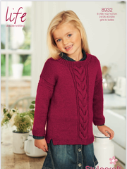 Stylecraft Life D/K Ladies & Girls Round Neck Cable Sweater 8932