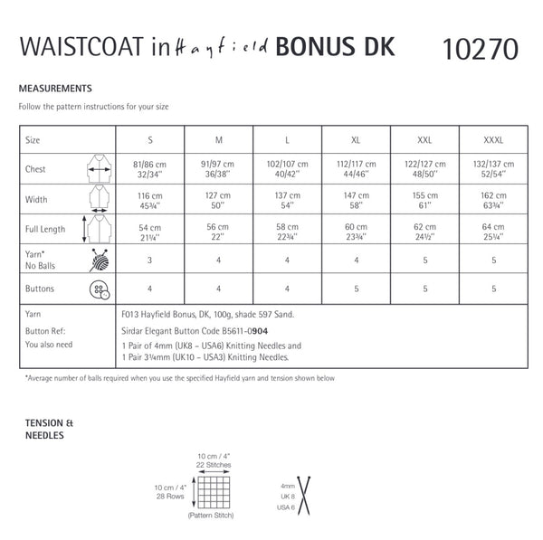 Hayfield Bonus D/K Ladies Waistcoat Knitting Pattern 10270