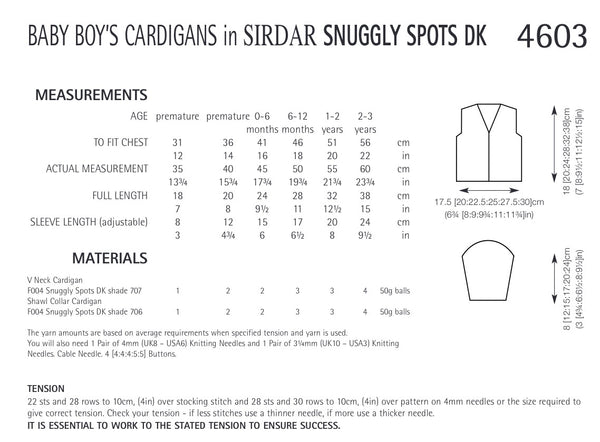 Sirdar Snuggly Spots D/K Boys Cardigan Knitting Pattern 4603
