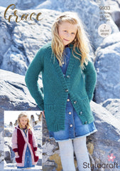 Stylecraft Grace Aran Girls Cardigan Knitting Pattern 9933