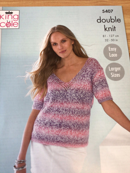 King Cole Calypso Double Knit Ladies Summer Top Knitting Pattern 5407
