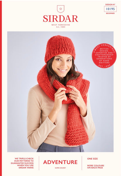 Sirdar Adventure Super Chunky Hat and Scarf Knitting Pattern 10195