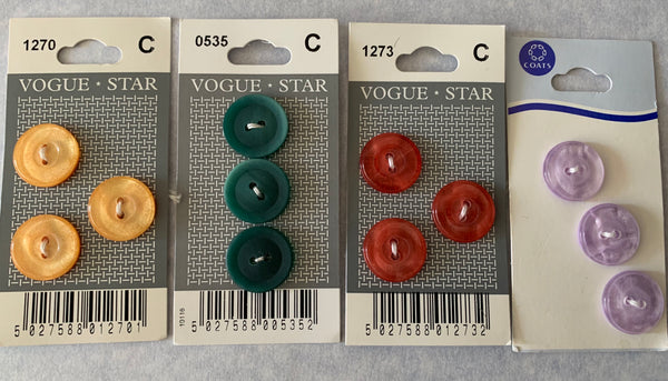 4 Cards of Bright Colour 18mm 2 Hole Buttons (003)