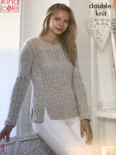 King Cole Calypso Double Knit Ladies Round Neck Cardigan & Sweater Pattern 5045
