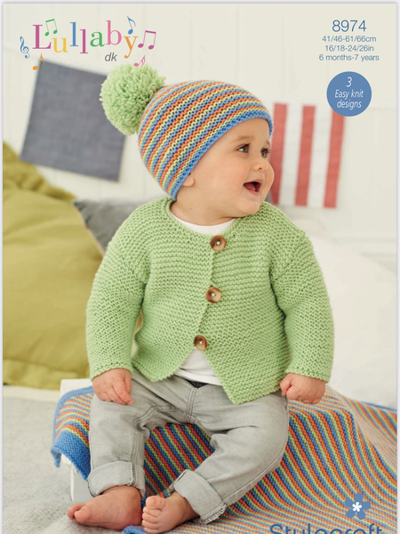 Stylecraft Lullaby D/K Jacket, Hat & Blanket Knitting Pattern 8974