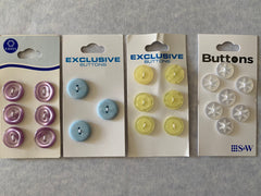 4 Cards of Mixed 15mm Pastel Baby Buttons (001)