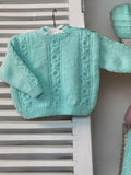 Baby Double Knitting Cable Sweater, Hat & Scarf Knitting Pattern UKHKA103