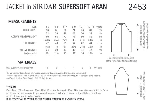 Sirdar Supersoft Aran Jacket Knitting Pattern 2453