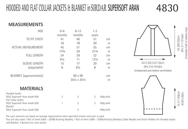 Sirdar Supersoft Aran Girls Jackets and Blanket Knitting Pattern 4830