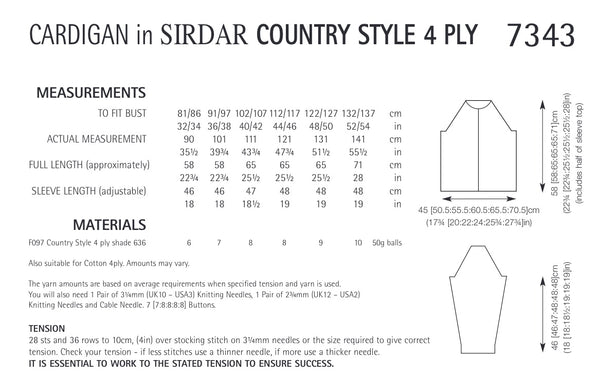 Sirdar Country Style 4ply Ladies Round Neck Cardigan Knitting 7343