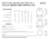 Sirdar Snuggly Baby Crofter 4ply V Neck Sweater and Tank Top Knitting Pattern 4712