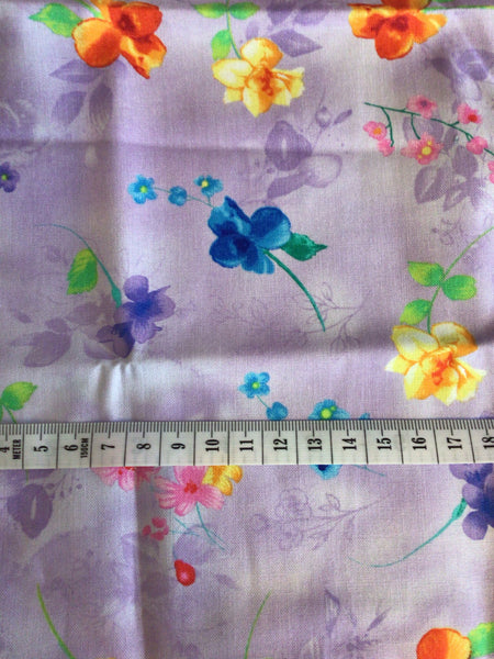 Rain Blossom on Lilac 100% Cotton Fabric