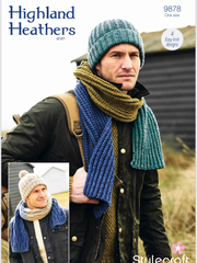Stylecraft Highland Heathers Aran Men’s Hat & Scarf Knitting Pattern 9878