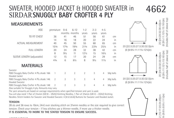 Sirdar Snuggly Crofter 4ply Hooded Jacket and Sweaters Knitting Pattern 4662
