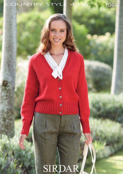 Sirdar Country Style 4ply Ladies V Neck Cardigan Knitting Pattern 7044