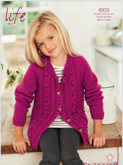 Stylecraft Life Aran Ladies & Girls Round Neck Cardigan Knitting Pattern 8933