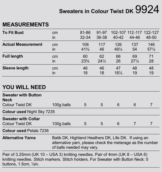 Stylecraft Colour Twist D/K Sweater Knitting Pattern 9924