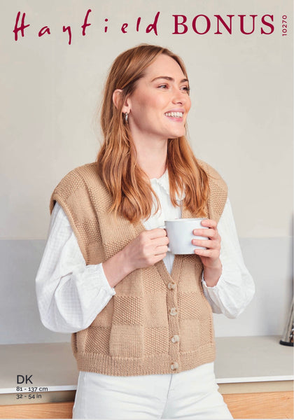 Hayfield Bonus D/K Ladies Waistcoat Knitting Pattern 10270