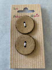 2 x 22mm Natural Wood Flat 2 Hole Buttons a