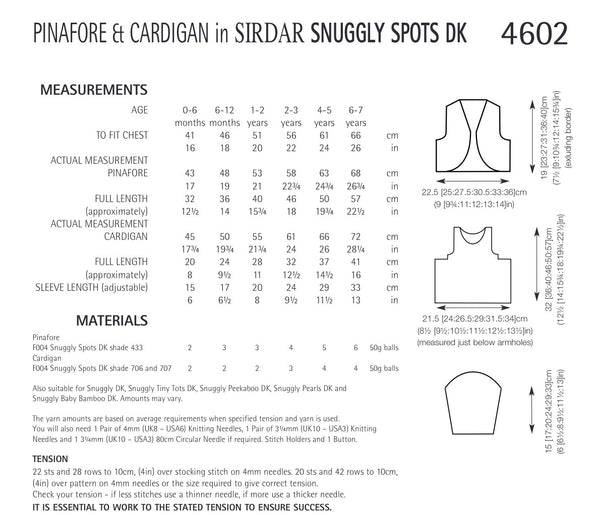 Sirdar Snuggly Spots D/K Pinafore and Bolero Knitting Pattern 4602