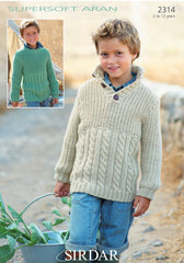 Sirdar Supersoft Aran Sweater Knitting Pattern Sizes 2-13yrs 2314