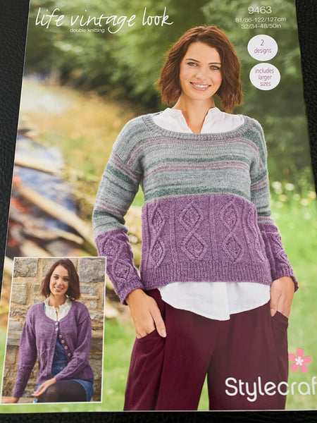 Stylecraft Life Vintage Look D/K Cable Sweater & Cardigan Knitting Pattern 9463