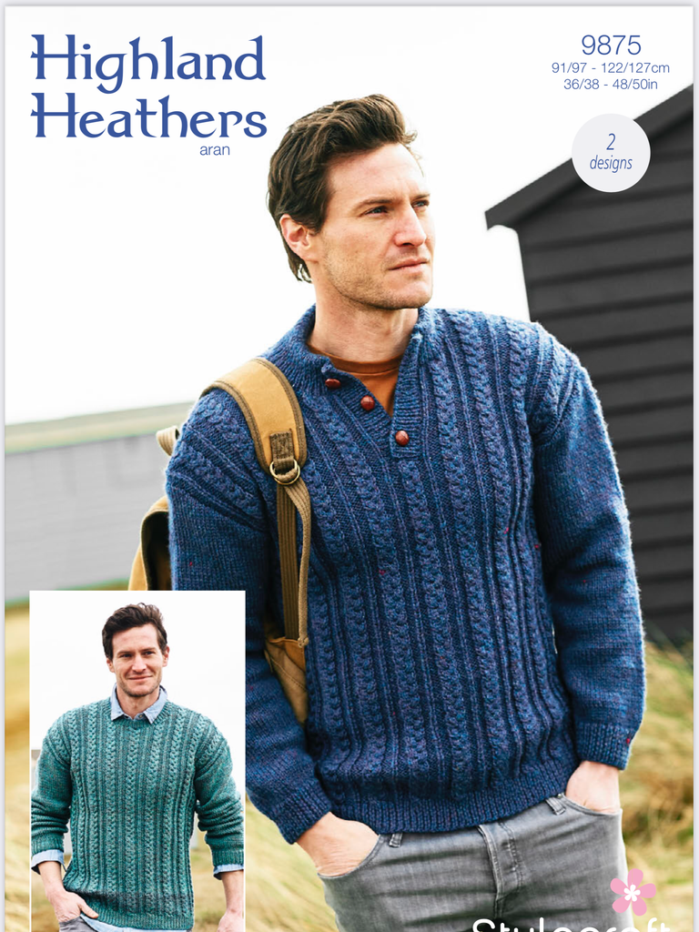 Stylecraft Highland Heathers Aran Men s Sweater Knitting Pattern