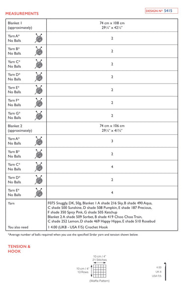 Sirdar Snuggly Double Knit Crochet Blanket Pattern 5415