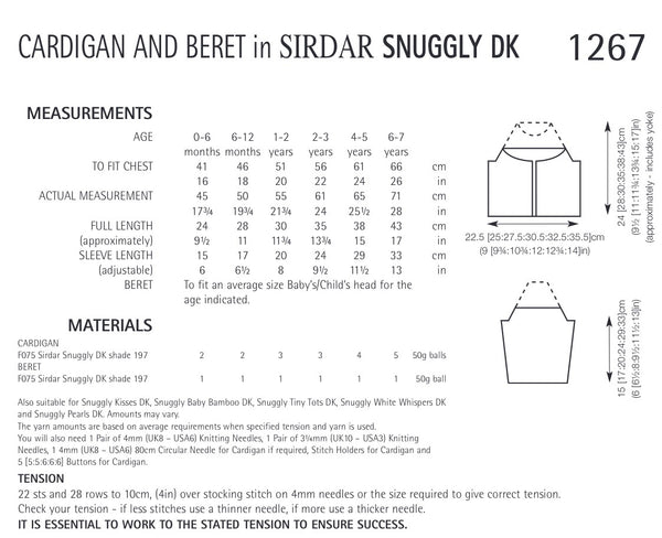 Sirdar Snuggly Double Knit Yoked Cardigan & Beret Knitting Pattern 1267