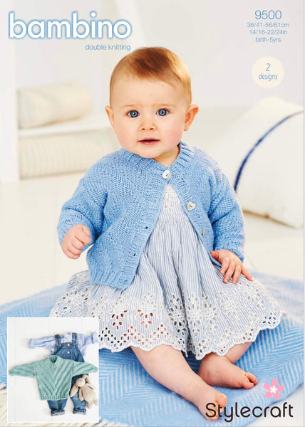 Stylecraft Bambino D/K Baby Cardigan & Sweater Knitting Pattern 9500