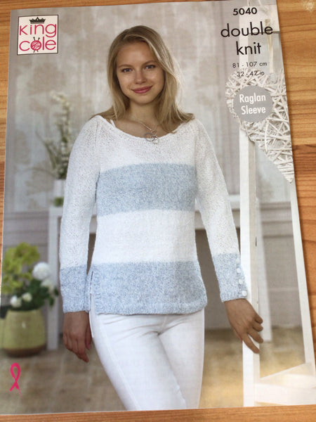 King Cole Calypso Double Knit Ladies Scoop Neck Sweaters Pattern 5040
