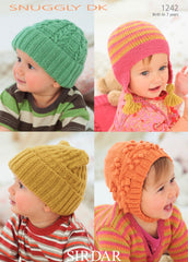 Sirdar Snuggly Double Knit Baby & Child Knitted Hats Pattern 1242