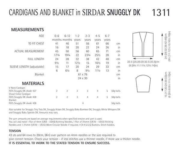 Sirdar Snuggly Double Knit Cardigan and Blanket Knitting Pattern 1311