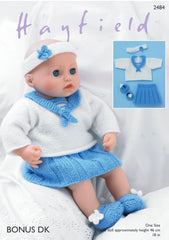 Hayfield Bonus D/K Dolls Sailor Top & Skirt Knitting Pattern 2484