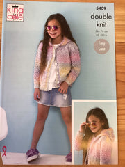 King Cole Calypso Double Knit Girls Cardigan & Hoodie Knitting Pattern 5409