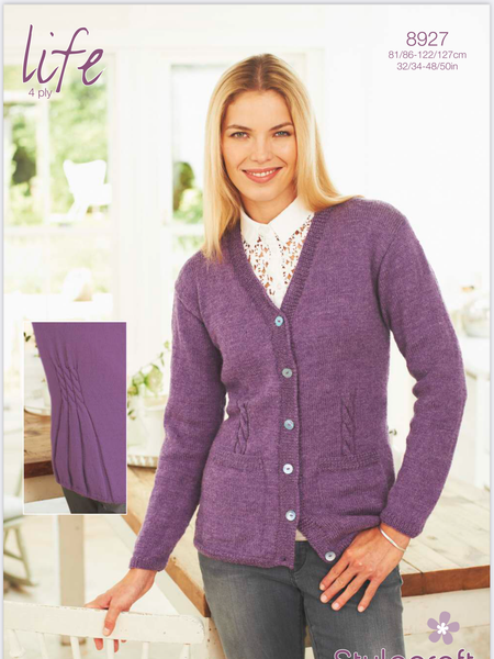 Stylecraft Life 4ply Ladies Cardigan with Cable Knitting Pattern 8927