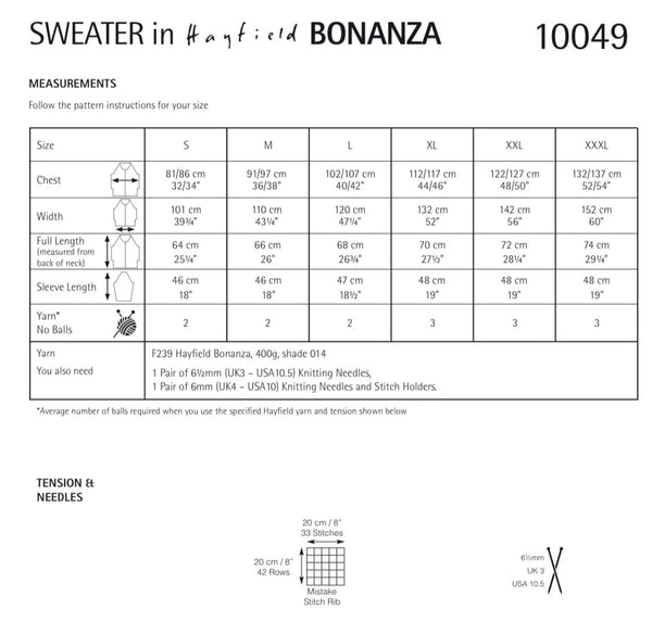Sirdar Bonanza Chunky Sweater Knitting Pattern 10049