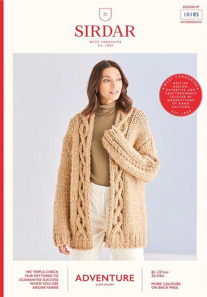 Sirdar Adventure Super Chunky Cable Edge to Edge Jacket Knitting Pattern 10185