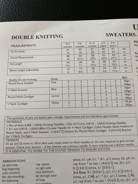 Baby Double Knit Jumpers and Cardigans Knitting Pattern UKHKA34