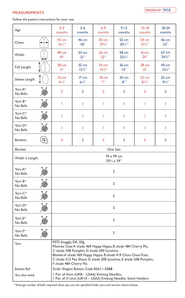 Sirdar Snuggly D/K Cardigan and Blanket Knitting Pattern 5416