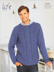 Stylecraft Life Aran Men’s & Boys Cable Sweater Knitting Pattern 8930