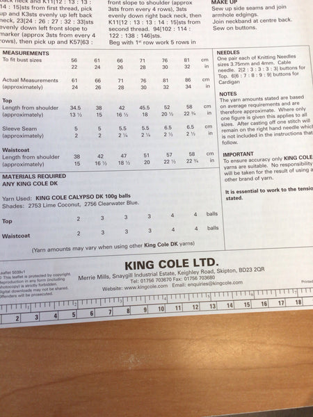 King Cole Calypso Double Knit Girls Short Sleeve Top Knitting Pattern 5039