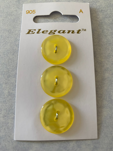3 x 19mm Yellow Shiny Dip Centre 2 Hole Buttons (905)